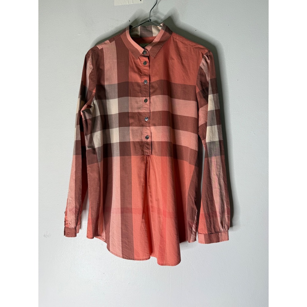 Authentic BURBERRY Brit Orange Red Check Cotton Tunic Shirt Size M